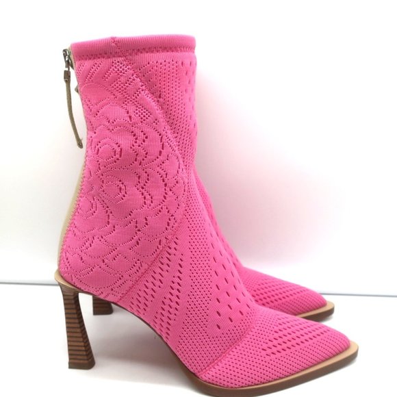 FENDI FFRAME JACQUARD MESH KNIT ANKLE BOOTS PINK SIZE 36 POINTED TOE HEEL - Picture 2 of 11